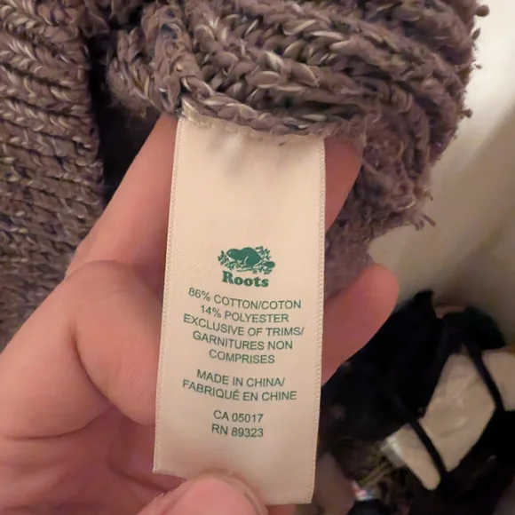 Roots Heathered Brown Cropped Boatneck Knit Cotton Sweater Size Small - Picture 5 of 11